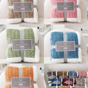 Waffle Textured Fleece Blanket with Sherpa (Choose Colour)