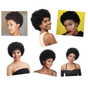 Short Afro Kinky Curly Wave Brazilian Human Hair Wigs Off Black Brown Color Wig For Black Women With Bang/Fringe Wigs